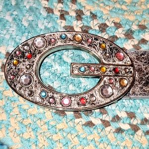Silver Rhinestone Guess Leather Belt Medium 36